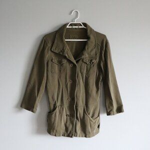 PrAna Women's Sz Lrg Green Army Military Double-Breasted Lightweight Pea Jacket